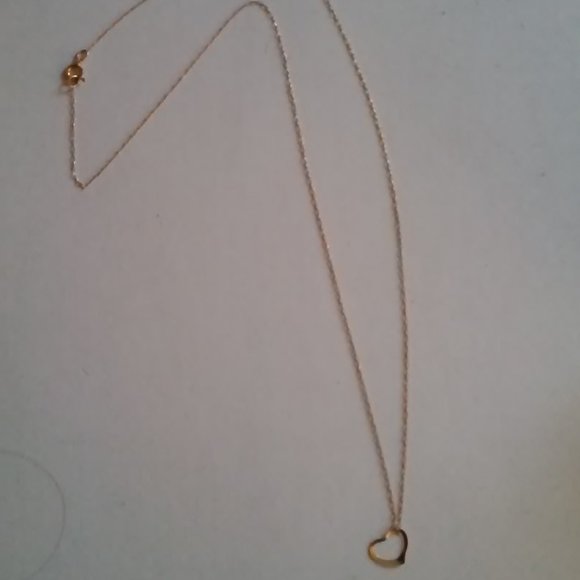 Tiny Gold Heart Necklace Hangs 8" Heart is 3/8" - Picture 2 of 3